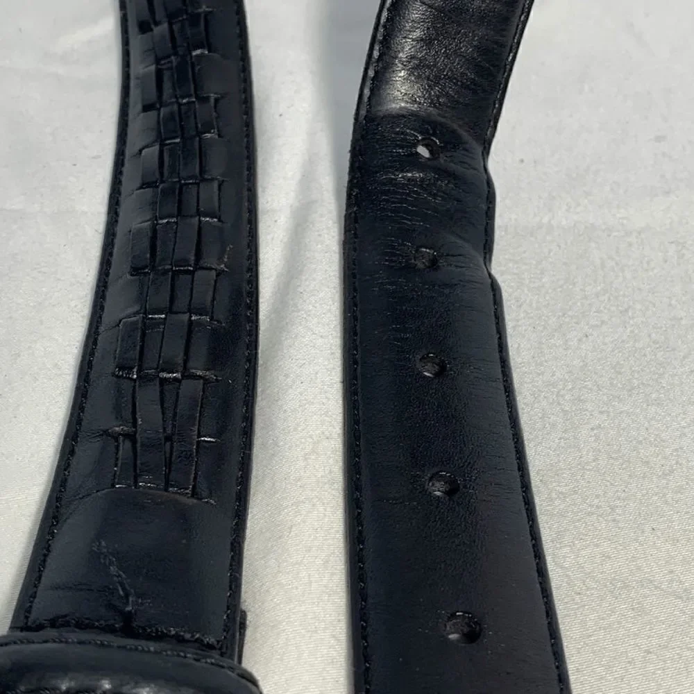 Black Silver Weave Argentine Leather Belt